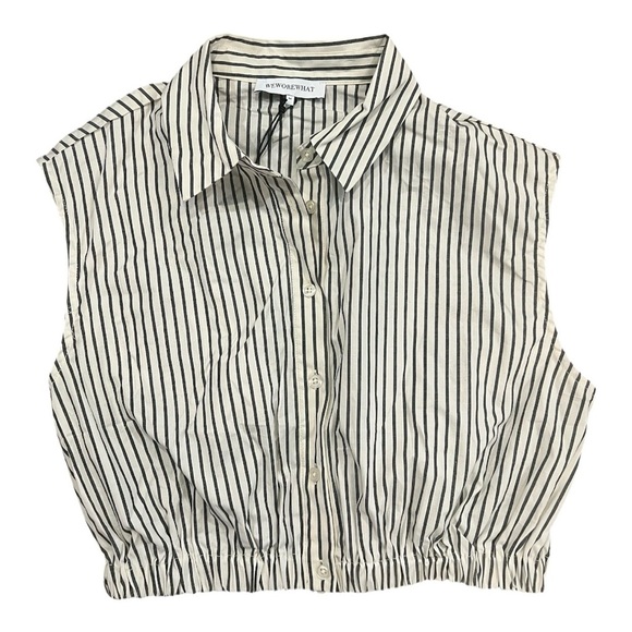 WEWOREWHAT Sleeveless Popover Shirt Medium NWT button down collared striped - Picture 3 of 8